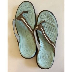 Crocs Women's Blue & Brown Flip Flop Wedge Sandal Size 6 Comfort Slip On